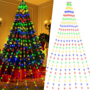 Christmas Tree Lights Indoor & Outdoor with Ring 2.8 m x 10 Lines, 280 LEDs Xmas Tree Lights Indoor for Christmas Tree Decoration IP44 Waterproof, Waterfall Christmas Lights with 8 Modes, Multicolour