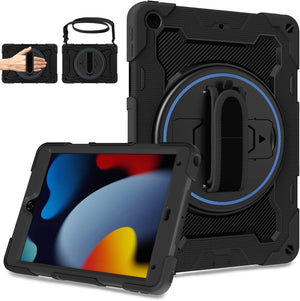 for iPad 9th/8th/7th Generation Case 10.2 Inch for Kids with Screen Protector,Shockproof iPad Case 9th 8th 7th Gen with Rotating Stand Hand Strap Shoulder Strap Pencil Holder