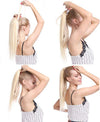 17" Clip in Hair Extensions Wrap around Ponytail Long Curly Wavy Hairpiece (17 inches, Sandy Blonde & Bleach Blonde)