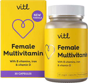 Female Multivitamin & Minerals Supplement - 30 Vegan Capsules - 21 Essential Active Vitamins & Minerals - with Vitamin D3, Vitamin B, Vitamin C, Vitamin E, Folic Acid & Iron - 1 Month Supply