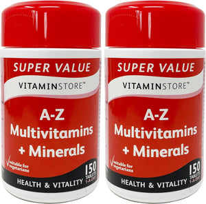 A-Z Multivitamins & Minerals Food Supplement, 150 Tablets per Tub, Pack of 2 Tubs, 10 Months Supply