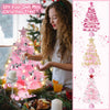 Mini Christmas Trees with Lights,  2ft/60cm Pink Tabletop Christmas Tree with Tree Topper Star Ornaments Led String Light for DIY Desktop Christmas Decorations