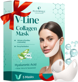 Face Mask V-Line 5 Pcs with Hyaluronic Acid V Shape Face Tape Mask for Skin Firming and Tightening Double Chin Jawline Christmas Gifts for Women & Men, Skincare Chin Mask Jawline Shaper