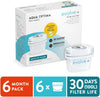 Water Filter Cartridge 6 Pack (6 Months Supply), Evolve+ Compatible with Brita Maxtra, Maxtra+ & PerfectFit, 5 Stage Filtration System Reduces Chlorine, Limescale & Other Impurities ,White