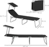 Outdoor Foldable Sun Lounger Set of 2, 4 Level Adjustable Backrest Reclining Sun Lounger Chair with Angle Adjust Sun Shade Awning for Beach, Garden, Patio, Black
