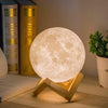 3D Moon Lamp with 5.9 Inch Wooden Base - Mother's Day LED Night Light, Mood Lighting with Touch Control Brightness for Home Décor, Bedroom, Gifts for Women Kids Birthday - White & Yellow