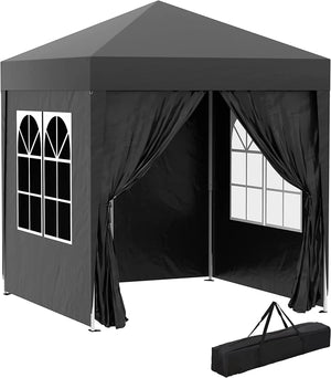 " 2M X 2M Pop Up Gazebo Marquee Party Tent - Perfect for Weddings and Events! Includes Free Carrying Case, Black with Removable Walls and Windows"