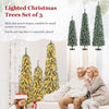 Artificial Christmas Tree Set of 3, Snowy Xmas Tree with PVC Branch Tips and Warm White LED Lights, Pre-Lit Slim Pencil Xmas Decoration Tree (4FT+5FT+6FT)