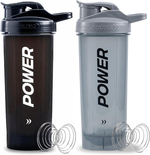 POWER Shaker Bottle For Protein Powder 700 ml (Pack Of 2) With Mixer Ball, BPA Free Leak Proof Screw On Lid, Secure Drink Flip Cap, Sports Gym Supplement Protein Shake Bottle (Black-Grey)