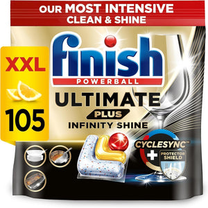 Ultimate Plus Infinity Shine Dishwasher Tablets bulk | Scent : Lemon | Size: 105 Dishwasher Tabs |For Superb Clean and Diamond Shine, packaging may vary