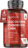 Glucosamine and Chondroitin High Strength - 180 Capsules with Hyaluronic Acid, MSM, Vitamin C & Turmeric - Joint & Skin Supplements for Men & Women - 6-Month Supply - Glucosamine & Chondroitin Complex