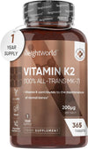 Vitamin K2 MK7 200mcg - 1 Year Supply - 365 Vegan K2 Vitamin Tablets (Not Vitamin K2 Capsules) - High Strength Menaquinone MK-7 - Gluten-Free K2 Vitamin Supplement for Bones