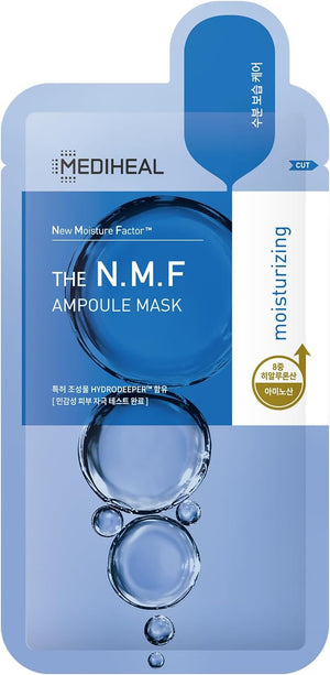 N.M.F Aquaring Ampoule Mask EX. 10 Masks, Face Mask Sheet with NMF, Hyaluronic Acid, and Witch Hazel Extracts, Cotton Sheet Facial Mask for Instant Moisturization and Hydration