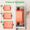 Baking Tray Set, Oven Baking Pans, 3 Piece Non-Stick Kitchen Oven Trays, Stackable Carbon Steel Baking Set, High Quality Cookie Sheet, Copper Metal Bakeware w/Black Silicone Handles, 3Pc