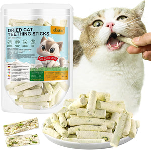 60g Cat Grass Teething Sticks with Goat Milk Favor, Edible Natural Dried Cat Grass Treats, Cat Snacks for Hairball Removal and Dental Care