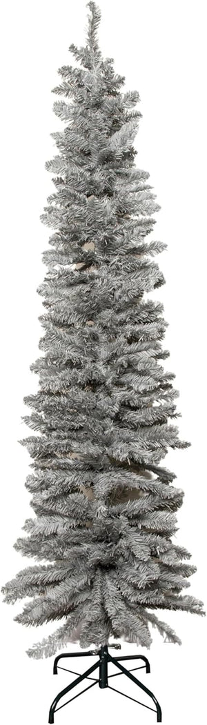 6ft (1.8m) Grey Slim Pencil Christmas Tree with 321 Tips and Metal Stand – Contemporary Artificial Xmas Tree for Compact Areas