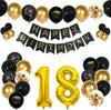 18th Birthday Decorations for Boys Black and Gold Balloons Arch Kit with Number Foil Confetti Balloon Happy Birthday Bunting Banner Black Gold Party Decor for 18 Years Old Girls Men Women Anniversary