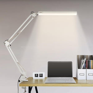 LED Desk Lamp with Clamp, Swing Arm Desk Lamp, Eye-caring Dimmable Desk Light with 10 Brightness, 3 Lighting Modes, Adjustable Table Lamp for Study, Drawing, Office, Architect, Task, Workbench