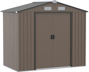 "Spacious  Garden Metal Shed with Ventilation, Lockable Double Doors, and Sturdy Foundation - Ideal for Outdoor Storage in Style!"