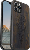 Magnetic Wood Case for iPhone 12 Pro Max [Hard Real Wood & Soft TPU] Shockproof Hybrid Protective Cover Unique & Classy Wooden Case Compatible with MagSafe (Viking Compass Vegvisir-Blackwood)