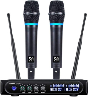 S9 UHF Rechargeable Wireless Microphone System Karaoke Microphone Wireless Mic Cordless Dual with Bluetooth Receiver Box + Volume Control ECHO for Karaoke Singing Speech Meeting Church