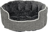 Oval Dog Bed Sofa Luxury Linen Fabric Plush Cushion Scallop Sides Grey - Medium