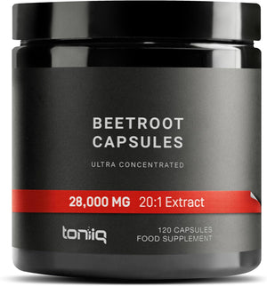 28,000mg 20x Concentrated Extract Beetroot Capsules - Natural Nitric Oxide Booster - Highly Concentrated and Bioavailable - Third-Party Tested Beets Supplements - 120 Veggie Capsules - 60 Servings TQ