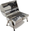 Stainless Steel Double Sided BBQ with Twin Sided Grill Function, Lightweight, Compact, Foldable, Portable Oil Drum Barbecue, Ideal for Camping, Festivals & Picnics, with Carry Handle, Silver