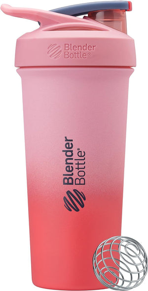 Strada Sleek Shaker Cup Insulated Stainless Steel Water Bottle with Wire Whisk, 700ml, Flamingo Ombre