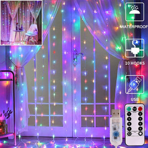 LED Curtain Lights, Window Curtain Fairy Twinkle Lights 3mx3m 300leds USB Operated 8 Modes Icicle LED String Lights with Remote & Timer for Indoor Xmas Party Home Decoration(Multicolor)