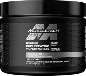 Platinum 100% Creatine Monohydrate Powder, Pure Creatine, Increase Performance & Strength, Workout Supplement For Men & Women, 59 Servings, 200g, Unflavoured