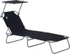 Outdoor Foldable Sun Lounger, 4 Level Adjustable Backrest Reclining Sun Lounger Chair with Angle Adjust Sun Shade Awning for Beach, Garden, Patio, Black