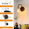 Industrial Wall Light, Retro Wall Light with E27 Base, Black Gold Metal Wall Lamp Dimmable Switch for Indoor Bedroom Living Room Stairway(No Bulb) [Energy Class F]