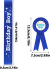 Birthday Decorations for Boys - Satin Sash, Holographic Badge, Award Ribbon Badge, Blue Sash for Kids Party Supplies