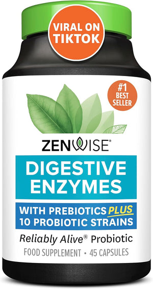 Zenwise Probiotic Digestive Multi Enzymes, Probiotics for Digestive Health, Prebiotics and Probiotics for Bloating Relief and Digestion - 45 Count