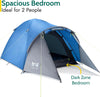 Trail Bracken 2 Man Tent With Porch, 3000mm Waterproof Rating, Double Skin Dome Tent with Darkened Bedroom, Lightweight for Camping and Festivals, Bag Included (300cm x 140cm x 110cm)
