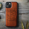 Magnetic Wood Case for iPhone 13 Case [Hard Real Wood & Soft TPU] Shockproof Hybrid Protective Cover Unique & Classy Wooden Case Compatible with Mag Safe (Tree of Life Art Carving-Rosy)