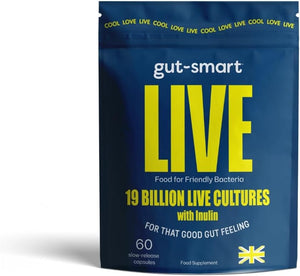 Gut–Smart LIVE, 60 x Slow-Release Capsules, Pre & Probiotics, 19 Billion Live Cultures, Natural Supplements for Healthy Digestion