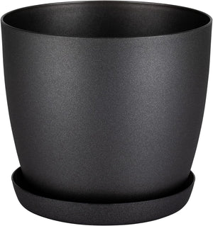 "Matte Surface Graphite Plant Pots Set - Indoor and Outdoor Flower Pots with Saucer - Stylish 14cm Diameter Planters for "