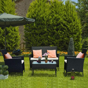 Luxurious 4-Piece Rattan Garden Furniture Set with Armchairs, Double Seat Sofa, and Table by