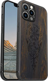 Magnetic Wood Case for iPhone 12 Pro Case [Hard Real Wood & Soft TPU] Shockproof Hybrid Protective Cover Unique & Classy Wooden Case Compatible with MagSafe (Viking Compass Vegvisir-Blackwood)