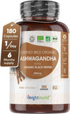 Organic Ashwagandha High Strength - 180 Ashwagandha Capsules (6 Months Supply) - for Daily Ease & Inner Balance - with Black Pepper Powder - Not Ashwagandha Tablets - Soil Association Certified