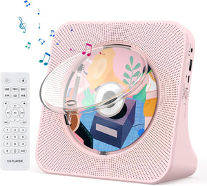 Portable CD Player with Bluetooth,  Desktop CD Players for Home, Bulit-in Double HiFi Speakers, AUX&Headphone Jack, FM Radio Boombox with Remote Control, USB Port,LCD Display(Pink)