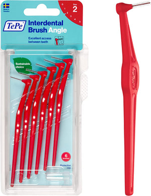 Interdental Brush Angle, Red, 0.5mm/ISO 2, 6pcs, Interspace Cleaning, Plaque Remover for Teeth with Narrow Gaps, ensures Strong Gums and Teeth