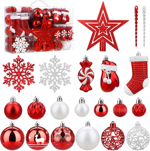 128Pcs Christmas Baubles, Christmas Tree Decoration Ball Ornaments Shatterproof Balls for Xmas Hanging Decorations Festival Holiday Decor - Shiny,Matte,Glitter Decorated Baubles (Red)