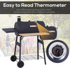 Charcoal Barbecue Grill with Offset Smoker, Barrel BBQ Trolley with 3 Storage Shelves & Thermometer for Outdoor Garden Camping Picnic Cooking, Black