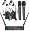 Debra Audio Pro UHF 4 Channel Wireless Microphone System With Cordless Handheld Lavalier Headset Mics, Metal Receiver, Ideal For Karaoke Church Party (With 2 Handheld & 2 Bodypack (B))