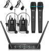 Debra Audio Pro UHF 4 Channel Wireless Microphone System With Cordless Handheld Lavalier Headset Mics, Metal Receiver, Ideal For Karaoke Church Party (With 2 Handheld & 2 Bodypack (B))