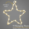 Christmas Curtain Lights for Windows, 9 Star String Light Decoration, 325 Warm White Micro LEDs, Indoor Outdoor Home Garden Xmas Lighting, Mains Powered with 5m Cable (H1.2m x W1.2m)