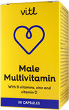 Male Multivitamin & Minerals Supplement - 30 Vegan Capsules - 20 Essential Nutrients Including B Vitamins, Zinc, Vitamin D & Plant Extracts - Support Overall Male Wellbeing - 1 Month Supply